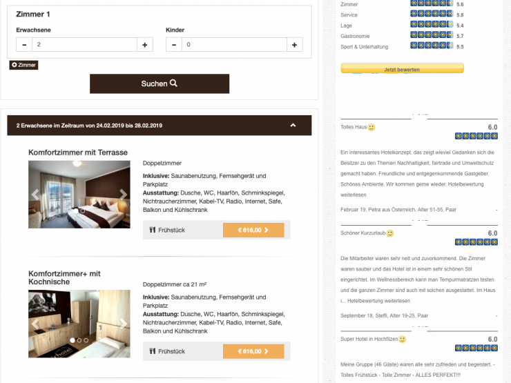Hotel website with reviews